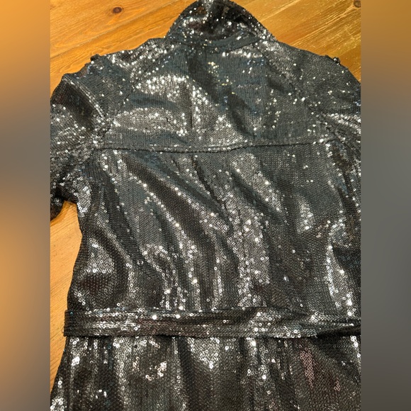 NWOT Dark Gray Sequin Double Breasted Trench Evening Coat Jacket Size Medium - Picture 9 of 11
